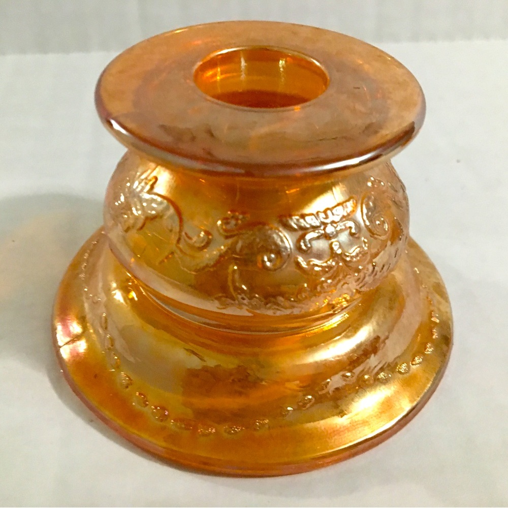 Rare 2pc, Reversible Early Carnival Glass Tea or Stick Candle Set!!.